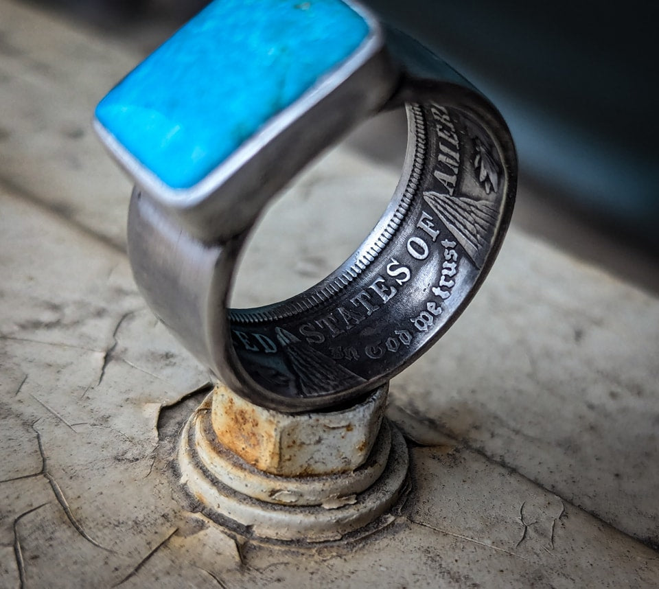 Morgan Silver Dollar Turquoise Coin Ring