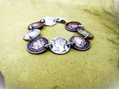 Mercury Head Dime and Indian Head Cent Bracelet