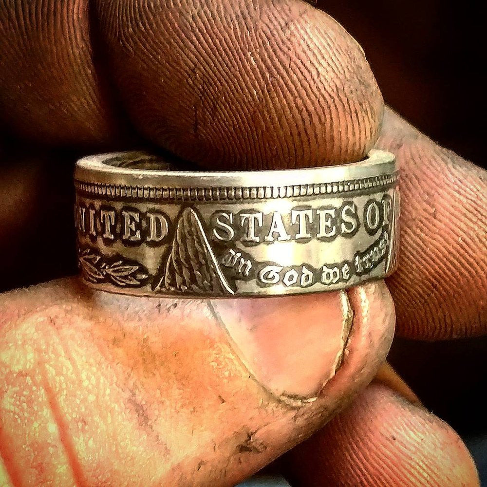 Patina Morgan Silver Dollar Coin Ring