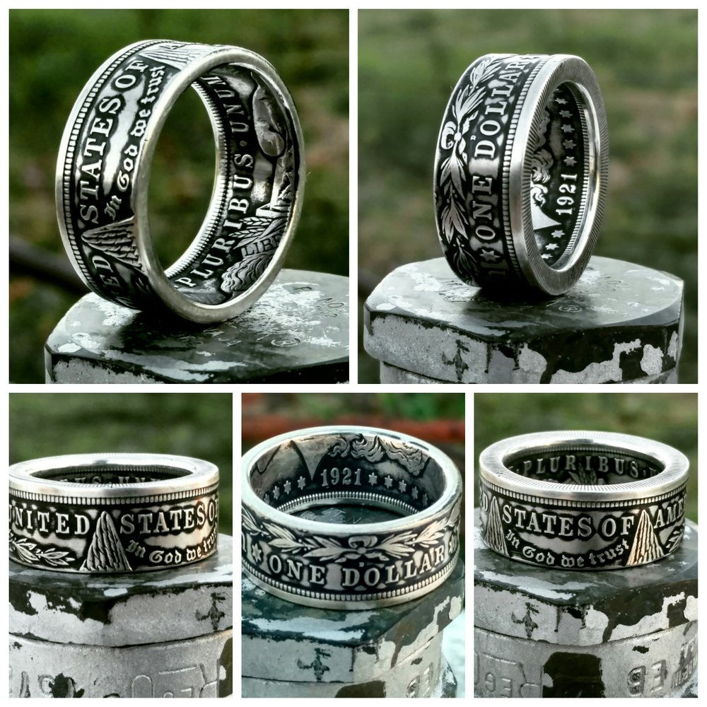 Patina Morgan Silver Dollar Coin Ring