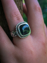 Black Onyx Floral Sterling Silver Ring