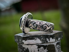Black Onyx Floral Sterling Silver Ring