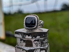 Black Onyx Floral Sterling Silver Ring