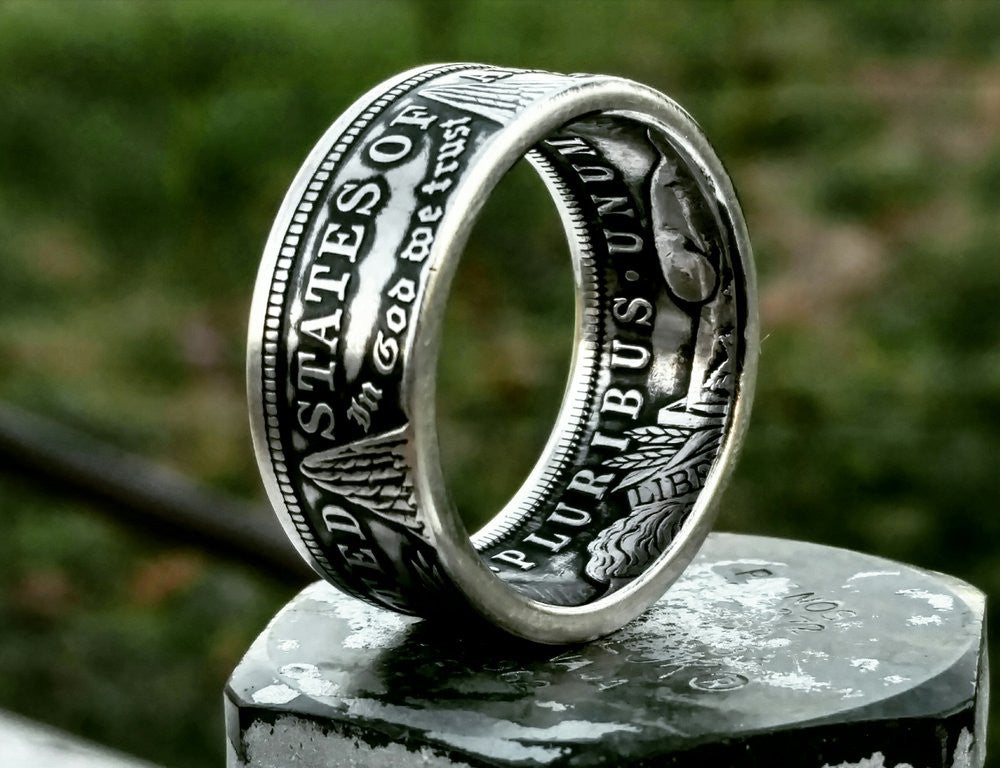 Patina Morgan Silver Dollar Coin Ring 