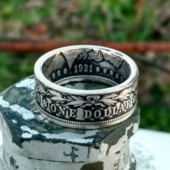 Patina Morgan Silver Dollar Coin Ring 